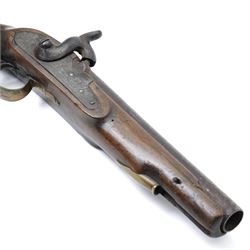 Victorian regulation issue percussion pistol with plain lock and brass mounted stock, overall length 40cm