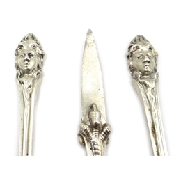  Set of five cast silver nut picks London 1918 with classical head and claw decoration  