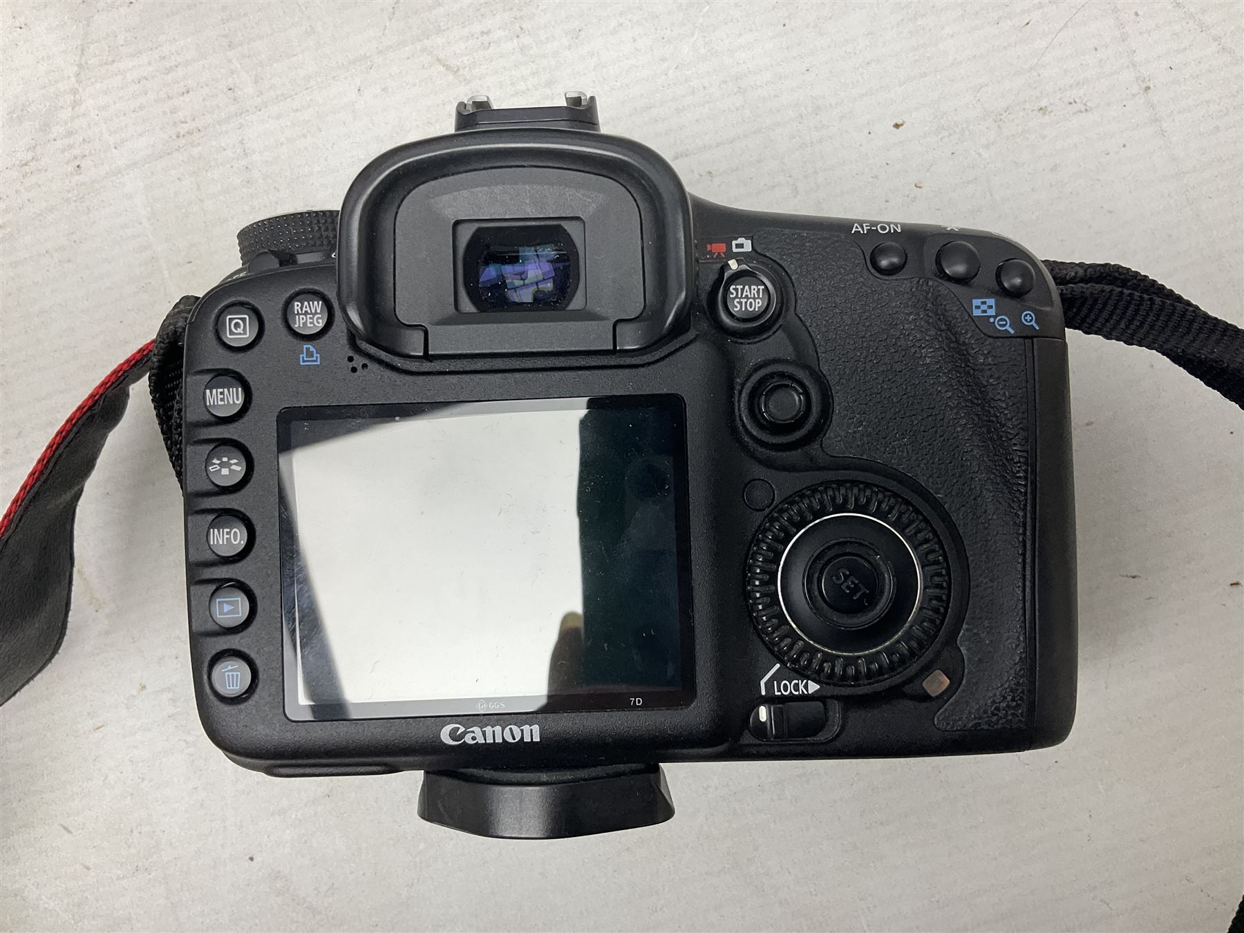 Canon Eos 7D camera body, serial number 3261306344, with 'Canon Ultrasonic EF 24-105mm Macro 0.45m/1.5ft Ultrasonic' Lens, 'Canon Zoom EF 75-300, 1;4-5.6 III' lens and Teleplus Pro 300 lens, together with tripod and original camera box 