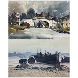 Donald Bosher (British 1912-1977): 'Near Northampton', watercolour, signed and titled verso 35cm x 51cm; Paul Bisson (British 1938-): 'Oulton Broad', limited edition etching signed titled and numbered 112/250 in pencil, 21cm x 30cm (2)
