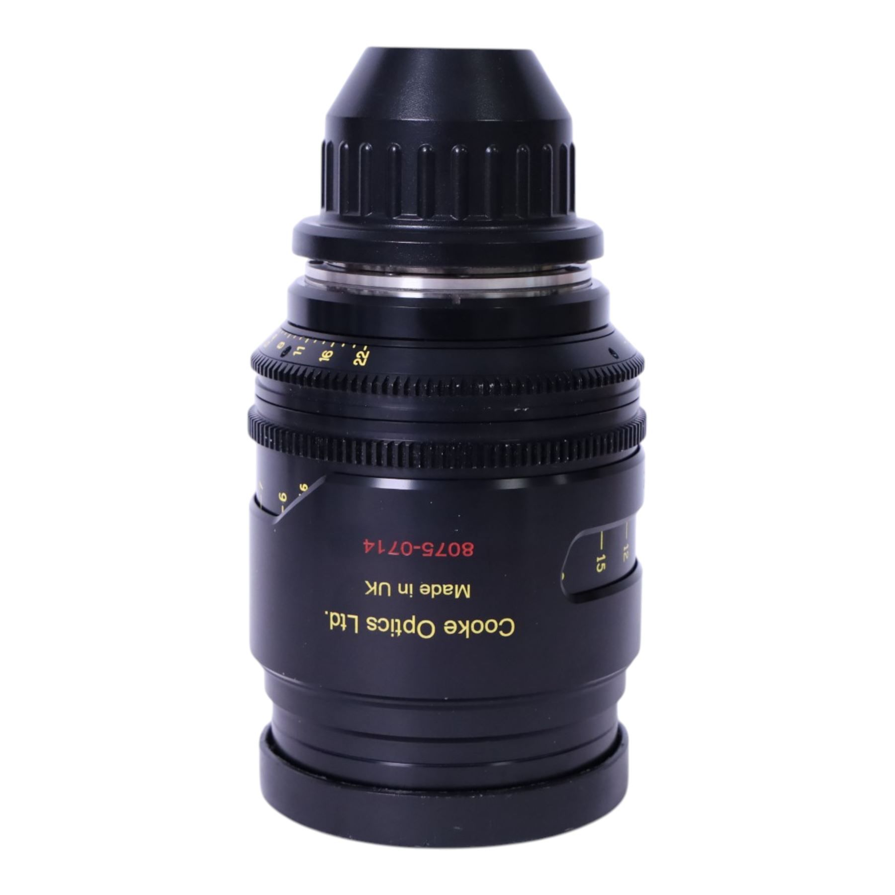 Cooke Mini S4/i 75mm T2.8 prime lens with PL mount, serial no. 8075-0714, with front and back lens caps