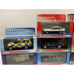 Lledo and Vanguard 1:43 scale die-cast models including Land Rover, Vauxhall, MG, Police and others, all boxed (21)