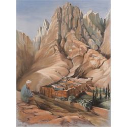 Penny Morgan (British 20th Century): 'Contemplation at Saint Catherine's Monastery under Mount Sinai', pastel signed and dated '98, titled verso 69cm x 52cm 