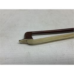 German copy of a Maggini violin c1900 with 35.5cm two-piece maple back and ribs and spruce top, bears label 'Maggini Deutsche Arbeit 1866' L59cm; in carrying case with bow