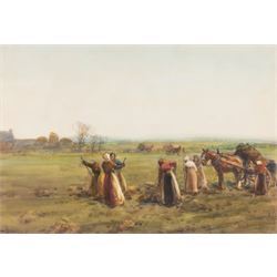John Atkinson (Staithes Group 1863-1924): 'The Gleaners', watercolour signed 37cm x 53cm