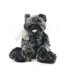 Two Charlie Bears plush jointed teddy bears, to include limited edition 'Porridge', with cream fur and spoon necklace and 'Brooklyn', with black and grey fur and silver bow, both designed by Isabelle Lee, with tags, tallest H51cm