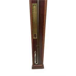 20th century - Replica mercury wall mounted stick barometer, fully glazed case with a gilt register measuring air pressure in inches, adjustable vernier and recording pointer, with a conforming thermometer  recording the temperature in degrees Fahrenheit and Celsius.  