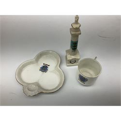 Fourteen items of Hull crested china by W.H. Goss etc including  Boer War, De La Pole and Wilberforce monuments, 3-piece cruet on trefoil stand, various vases and jugs etc  