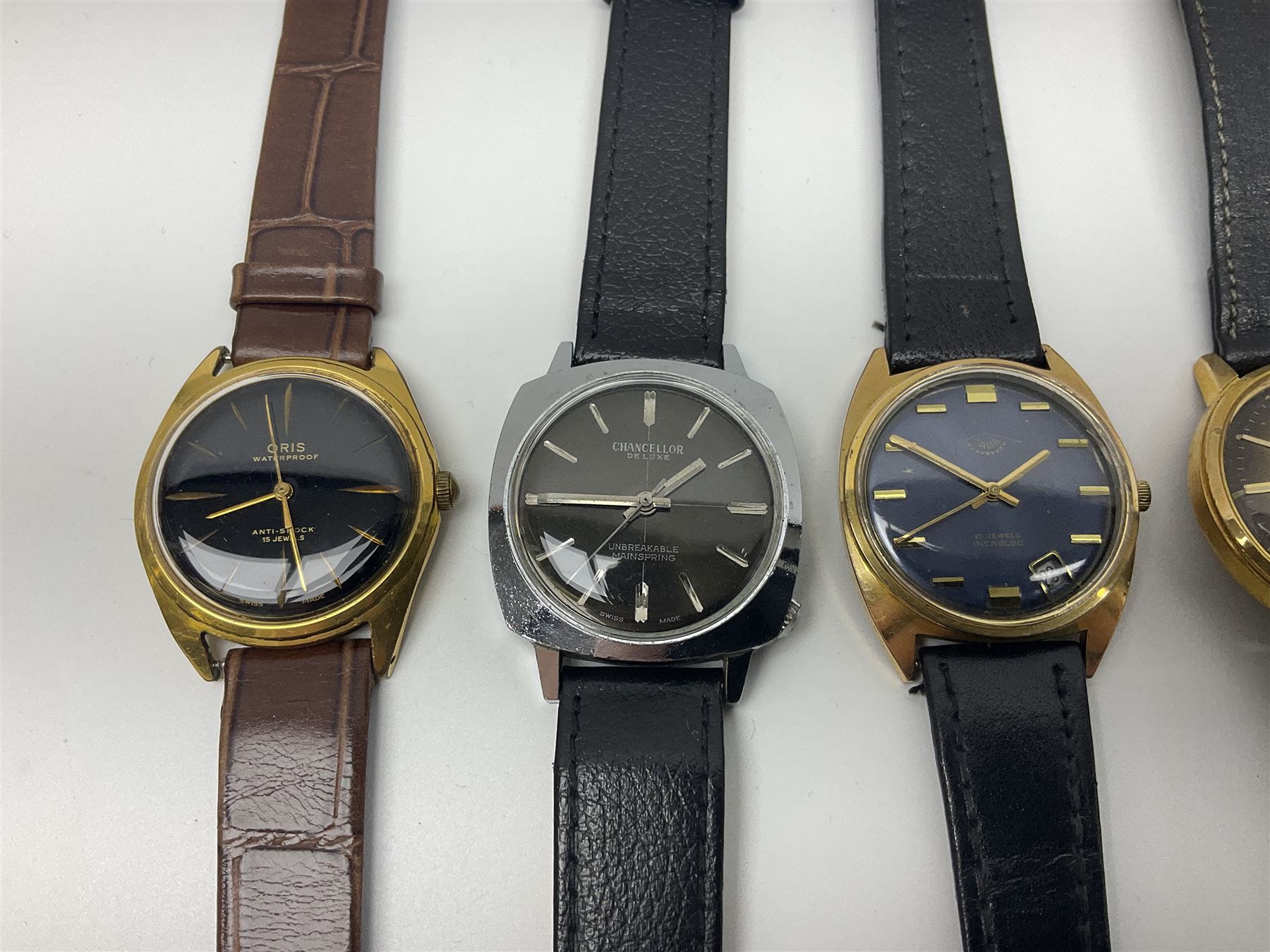 Five manual wind wristwatches including Chancellor De Luxe, Oris, Smiths, Jean Herber and Talis and two automatic wristwatches including Jovial and Exalibur (7)