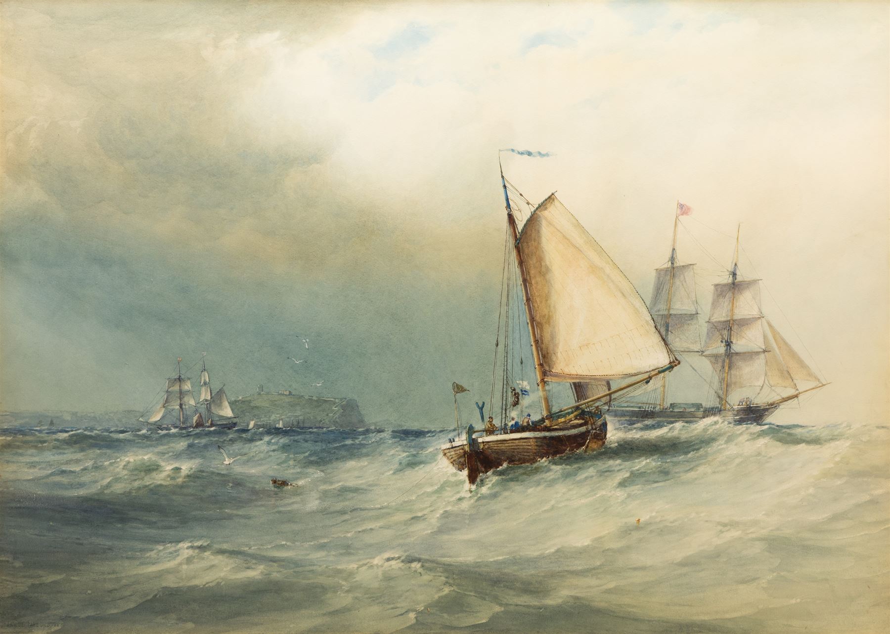 Arthur Wilde Parsons (British 1854-1931): 'A Fresh Breeze Off Scarborough', watercolour with scratching out signed and dated 1888, original title label verso 75cm x 105cm