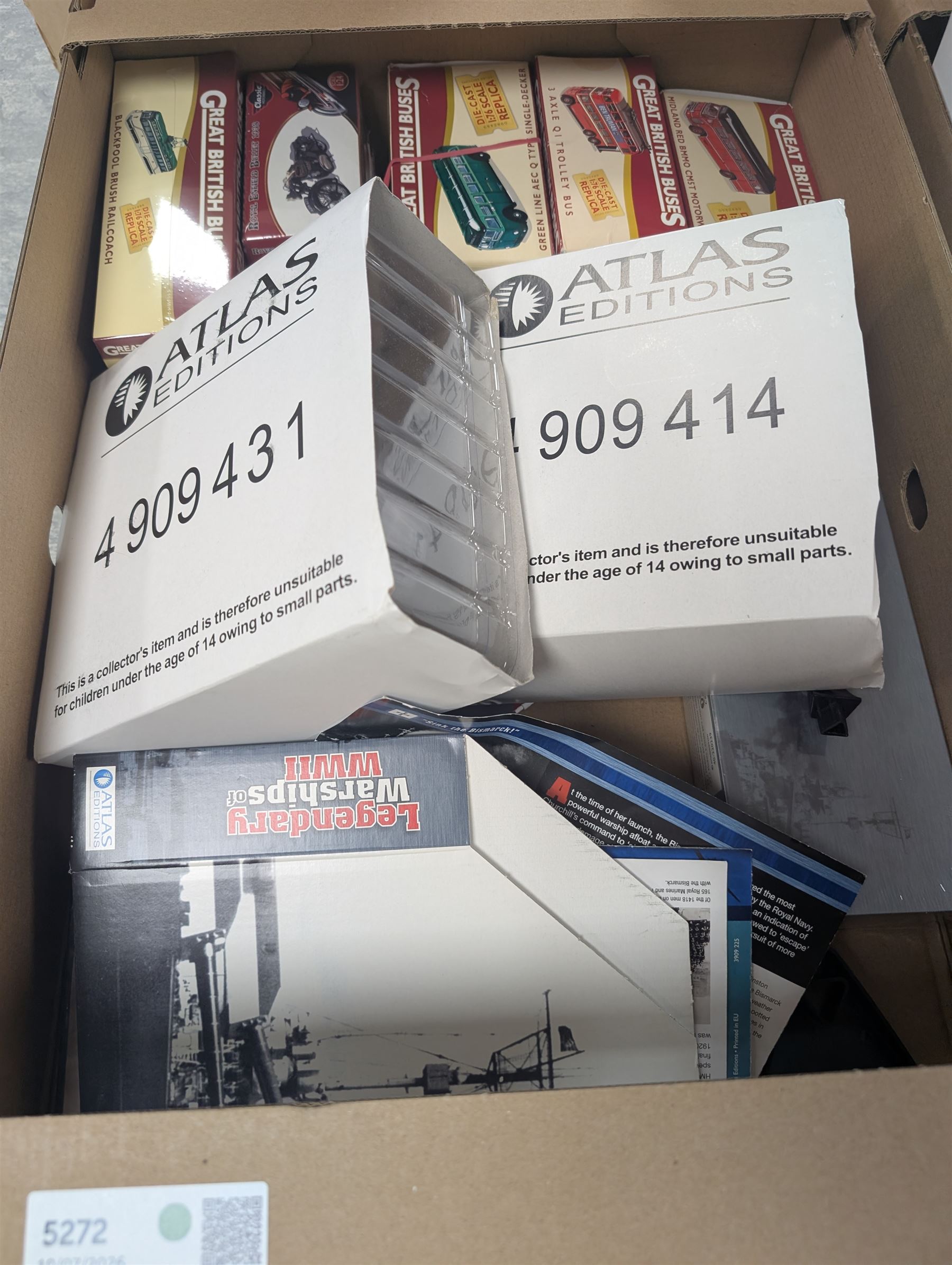 Corgi Heavy Haulage 1:50 scale Pickfords Scammell Constructors and Low Loader, boxed together with a collection of Atlas Editions diecast models, including military aircraft, Great British Buses, Legendary Warships, etc all boxed