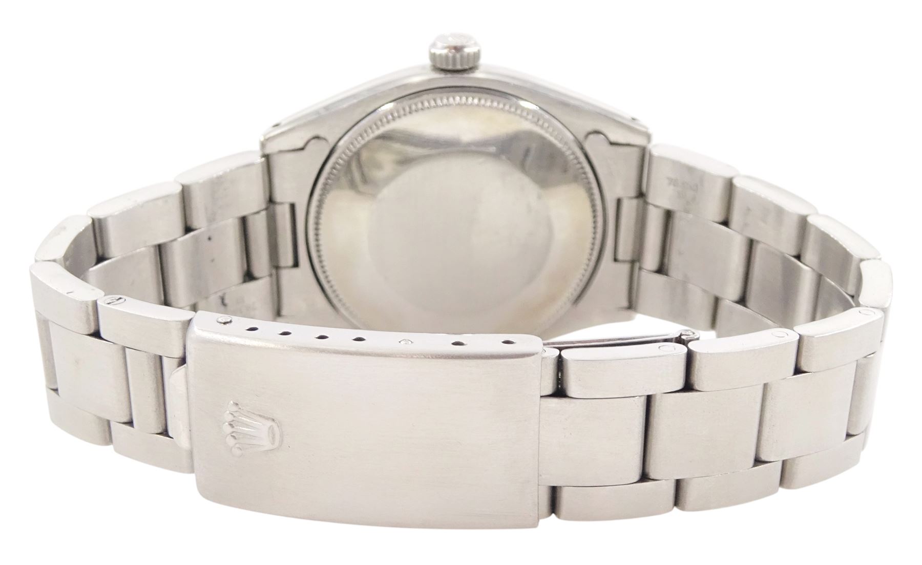 Rolex Oyster Perpetual Air-King Precision gentleman's automatic wristwatch, circa 1958, Ref. 5500, serial No. 368901, silvered dial with baton hour markers, on Rolex Oyster stainless steel strap with fold-over clasp, in Rolex after sales service box