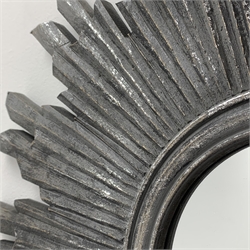 Silvered metallic and paint finish sun burst mirror, D60cm