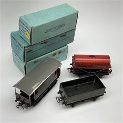 Hornby Dublo - Oil Tank Wagon D1 'Royal Daylight'; Goods Brake Van D1 (L.M.S.); and 12-Ton Open Goods Wagon D1; all in pale blue boxes (3)