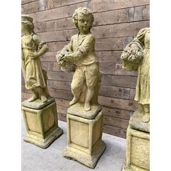 The Four Seasons - set of four cast stone garden figures on plinths