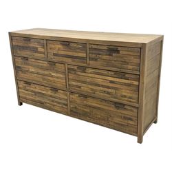 Barker & Stonehouse - contemporary 'Charlie' reclaimed wood chest, rectangular plank top over three short and four long drawers, raised on square supports