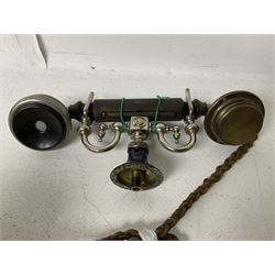 Early 20th century Skeleton Type telephone, probably made by Ericsson, marked MR No. 16, with headset, H30cm