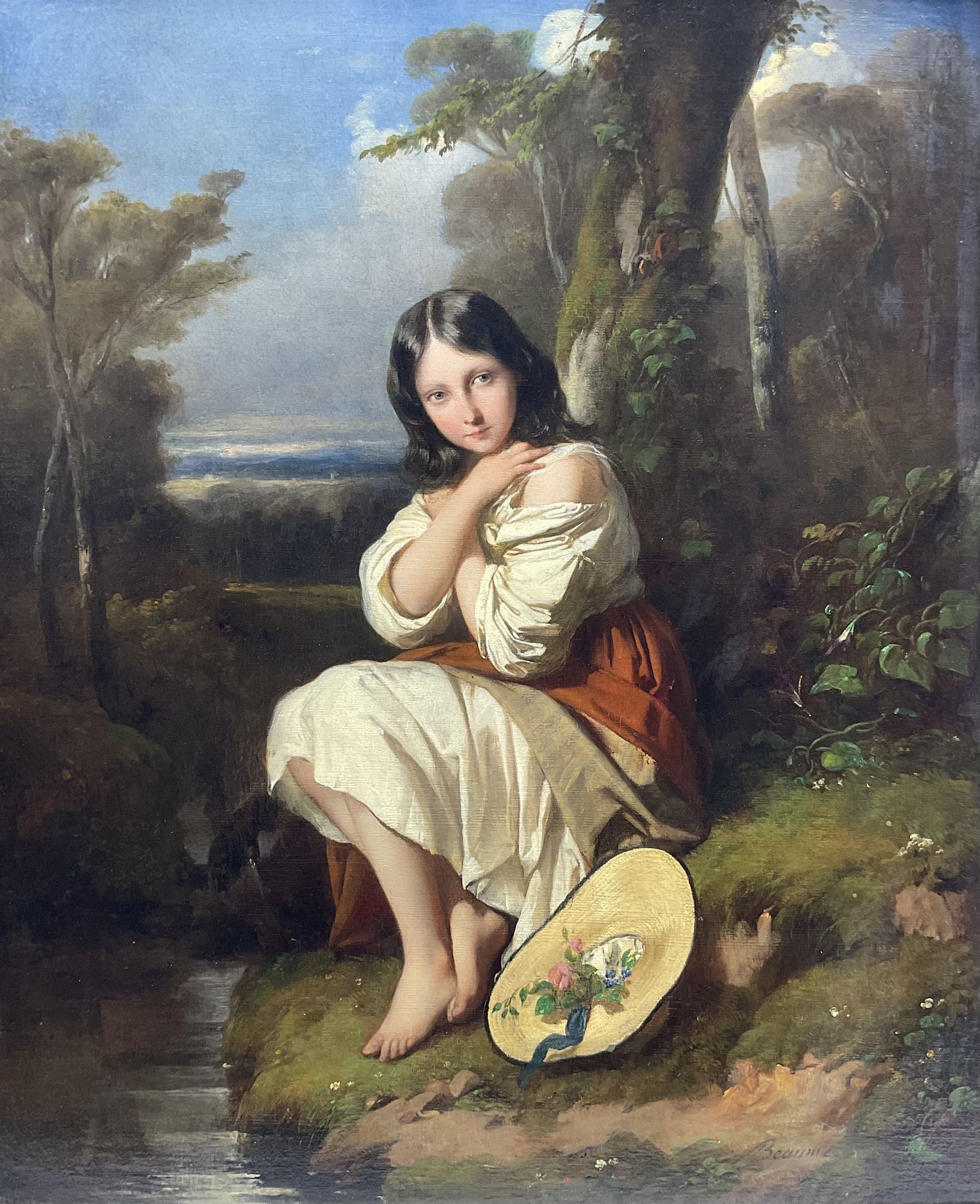 Joseph Beaume (French 1796-1885): Young Girl by a Forest Spring, oil on canvas signed 55cm x 45cm
Provenance: from The Bell Hotel, Driffield; purchased Dee Atkinson Harrison 11th February 2000 Lot 540