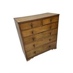 George III oak straight-front chest, reeded edge, fitted with two short and four long drawers, on bracket feet