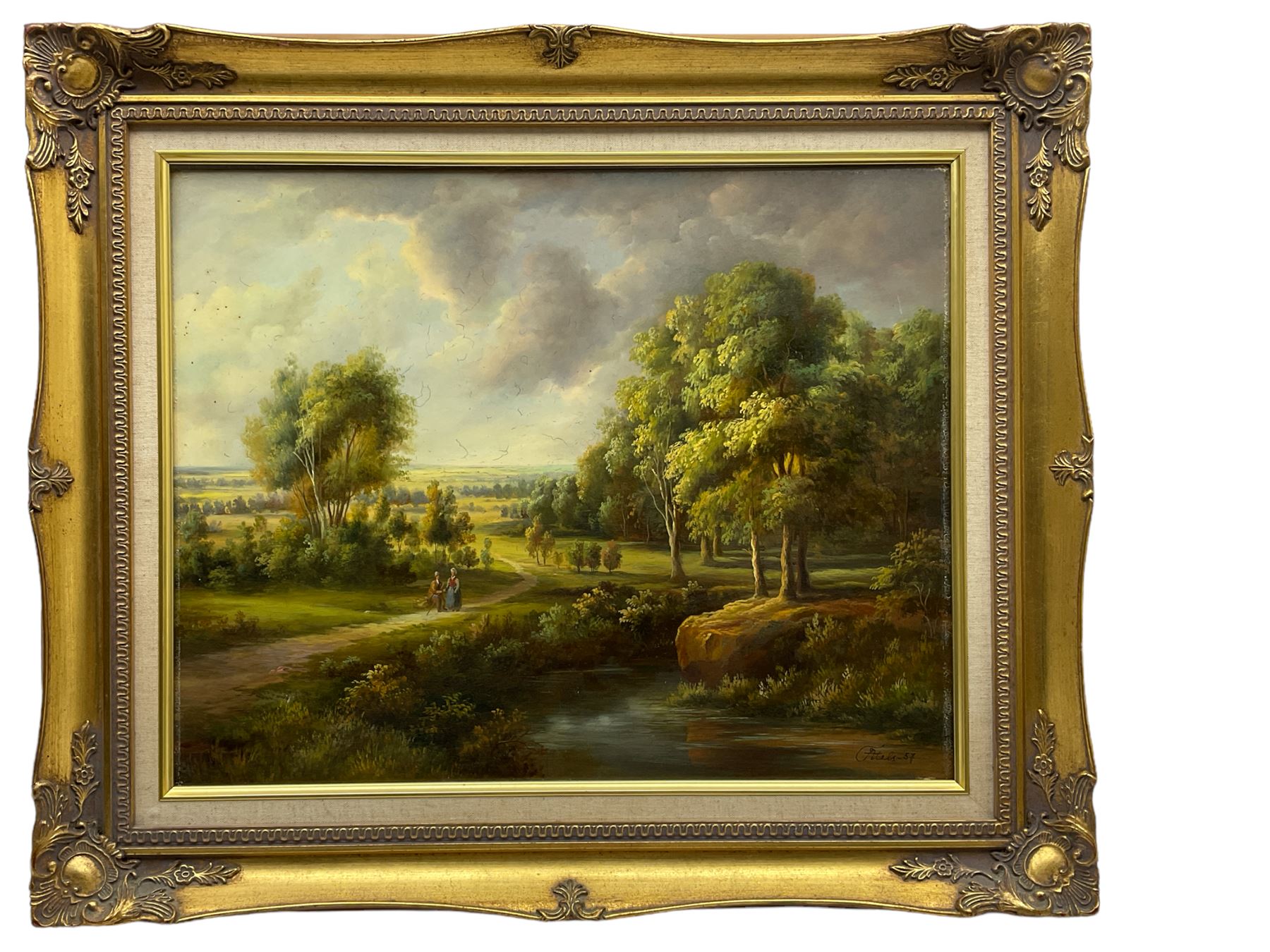 Atels (Continental 20th century): Rural River Landscape with Figures, oil on panel signed and dated '57, 39cm x 50cm