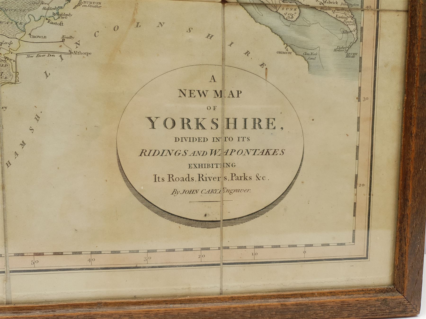 John Cary (British 1754-1835): 'A New Map of Yorkshire Divided into its Ridings and Wapontakes', hand-coloured engraved map formed as 15 sheets mounted onto linen 51cm x 58cm overall