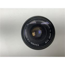 Cameras and accessories, to include Olympus OM101 Power Focus camera body, serial no 1076067, with 'Sigma AF Zoom 1:38, f=75 200mm' lens, serial no 2053714, Canon EOS 5000 camera body, serial no 1507812, with 'Canon Zoom EF 80-200mm, 1:4.5-5.6' lens, other cameras, by Miranda, Coronet and Ricoh and a collection of lenses, carry cases, etc 