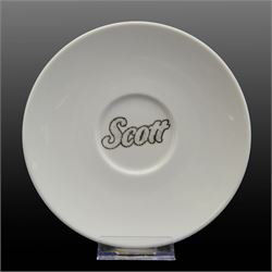 Alice Aldis (British 2002-); 'Toilet Paper Ornamentation - Collection One', hand-bound catalogue; together with three transfer-printed plates, largest D20cm 