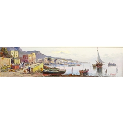  Bay of Naples, two oils on canvas signed by Gennaro Esposito (Italian 1931-) 19cm x 79cm (2)  
