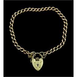 9ct gold curb link bracelet, with heart locket clasp 