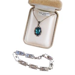 Collection of silver and silver stone set jewellery, including two Pandora rings, cross pendant, brooch, baby bangle, earrings, bracelet and locket, together with a pair of silver plated sugar tongs, jet brooch and copper stamp box