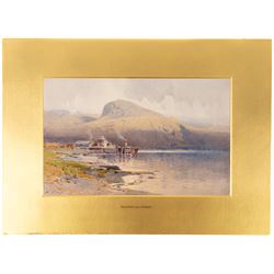 Arthur Tucker (British 1864-1929): 'Ben Nevis from Corpach' and 'Laugharne Castle - Carmarthenshire', two watercolours signed, one titled on the mount, the other titled verso, max 30.5cm x 46cm (2) (unframed)