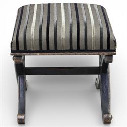 French design dressing table stool, striped upholstery over an X-frame base