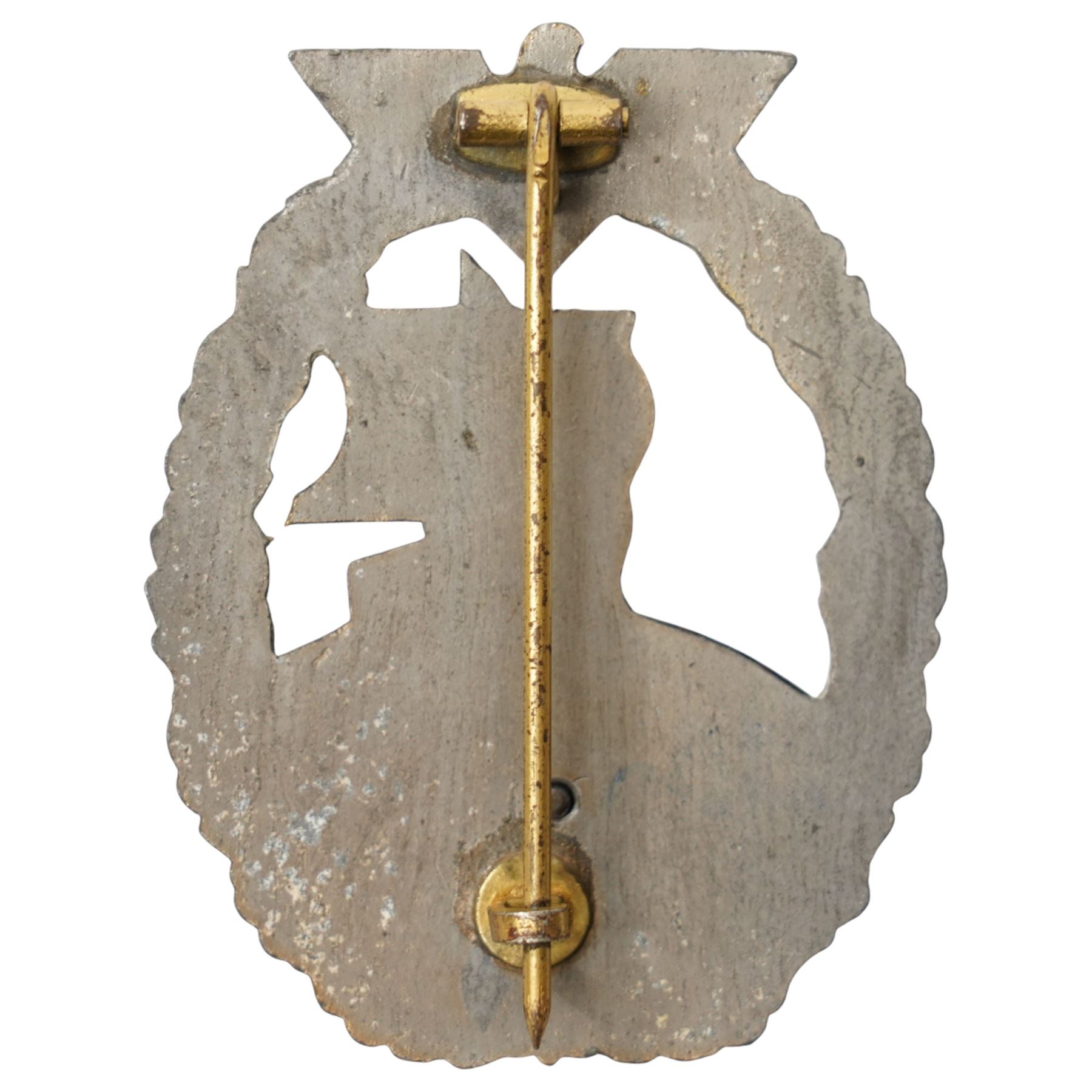 German Third Reich Krim shield arm badge 1941-1942, Auxiliary Cruiser badge and a WWI first class Iron Cross with field conversion (3) 