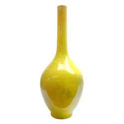 Late 19th century Chinese vase, of globular bottle form, the finely crazed yellow glaze with traces of underglaze floral decoration, H56.5cm


