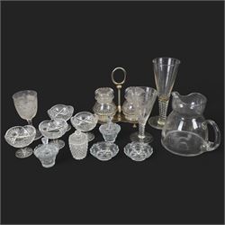 Oversized Georgian design wine glass, etched wine glass, and further 19th century and later cut glassware