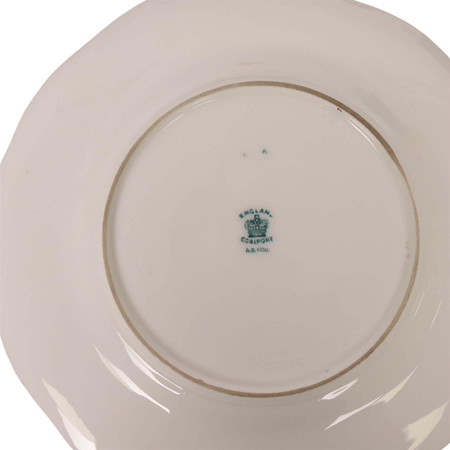 Coalport green batwing pattern tea service for eight, comprising teacups and saucers, side plates, milk jug, open sucrier and sandwich plate