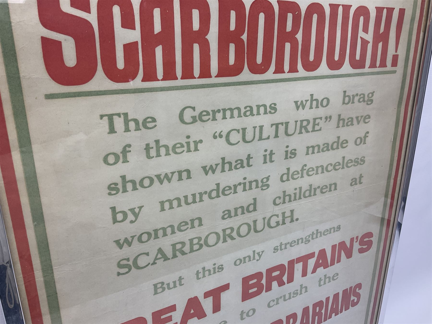 WWI style Scarborough enlistment poster 'Remember Scarborough! Enlist Now!', in metallic frame, H75.5cm