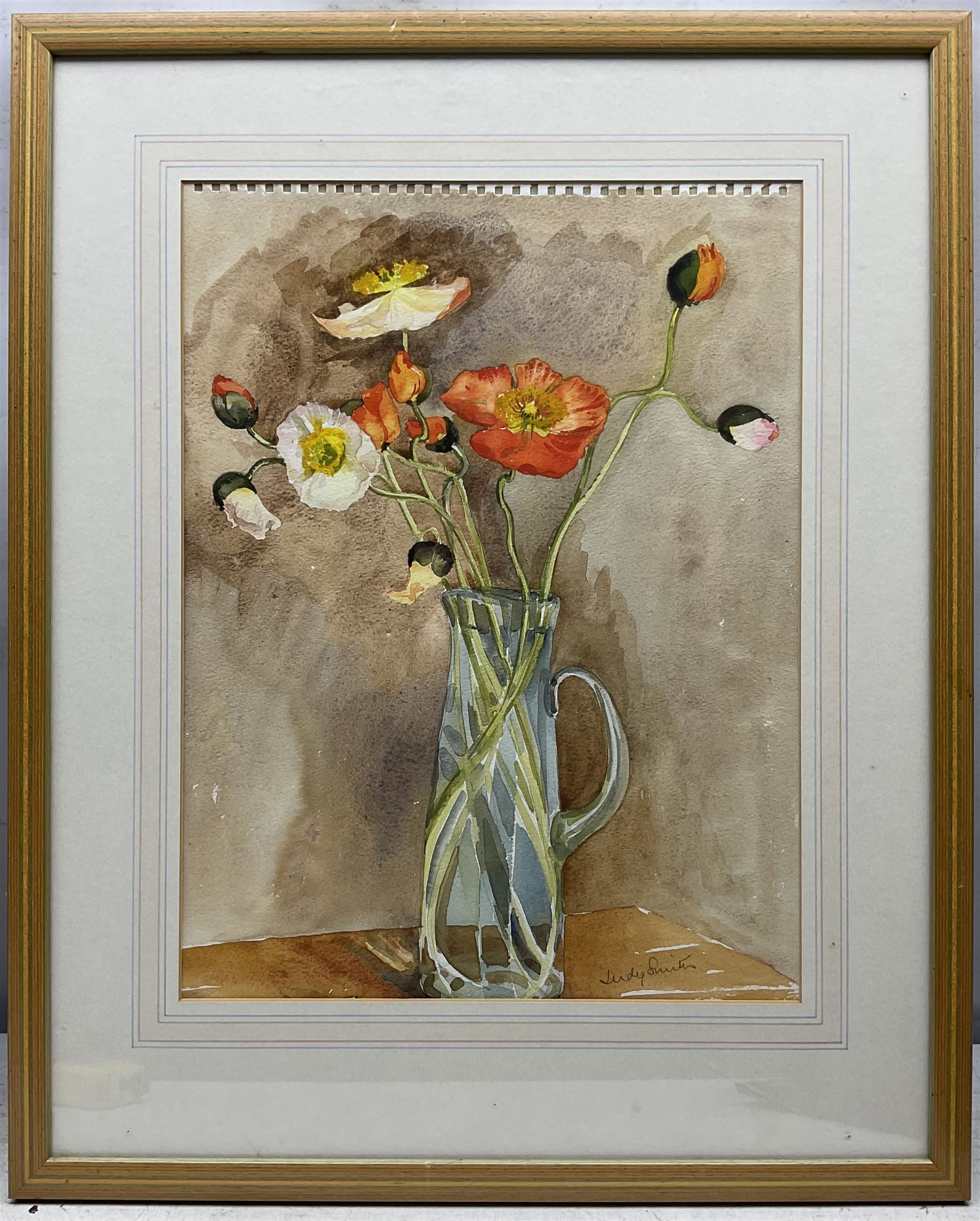 Victoria Louise French (British 20th Century): 'Elderflower in Vase', watercolour signed, titled and dated 1972 verso 28cm x 38cm; Judy Smith (British 20th Century): Poppies Blooming, watercolour signed 39cm x 29cm