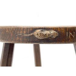 'Mouseman' early 1960s oak stool, dished kidney shaped seat inscribed on edge 