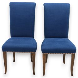 Contemporary set of four blue high back upholstered dining chairs