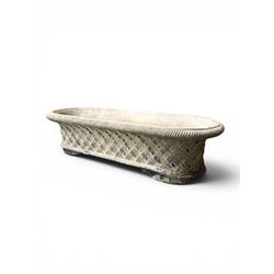 Mid-20th century terracotta oval lattice shallow planter - design after James Pulman & Son