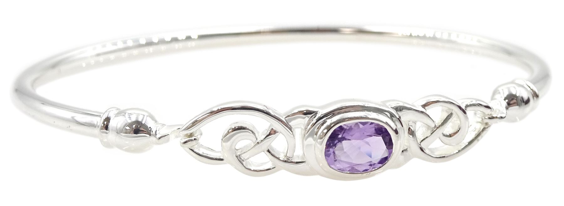 Silver amethyst Celtic design bangle, hallmarked