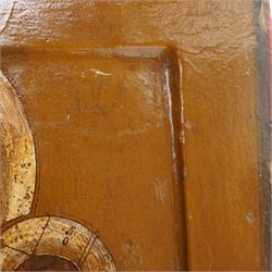 19th century giltwood and tempera Orthodox icon of the Madonna and Child on panel, 31cm x 27cm 