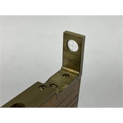Late 19th/early 20th century boxwood and brass clinometer rule by Stanley, with inset magnetic compass, screw action protractor hinge divided to one degree with rise in inches per yard scale under, spirit level to one edge, marked 'W.F. Stanley Great Turnstile Holborn' with tables of distances, angles and thickness H16cm closed: in original leather covered case with instructions