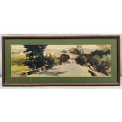 After Claude Buckle (British 1905-1973): 'Bedford', 'Litchfield Cathedral' and 'St Asaph'. set of three carriage prints 18cm x 58cm (3)