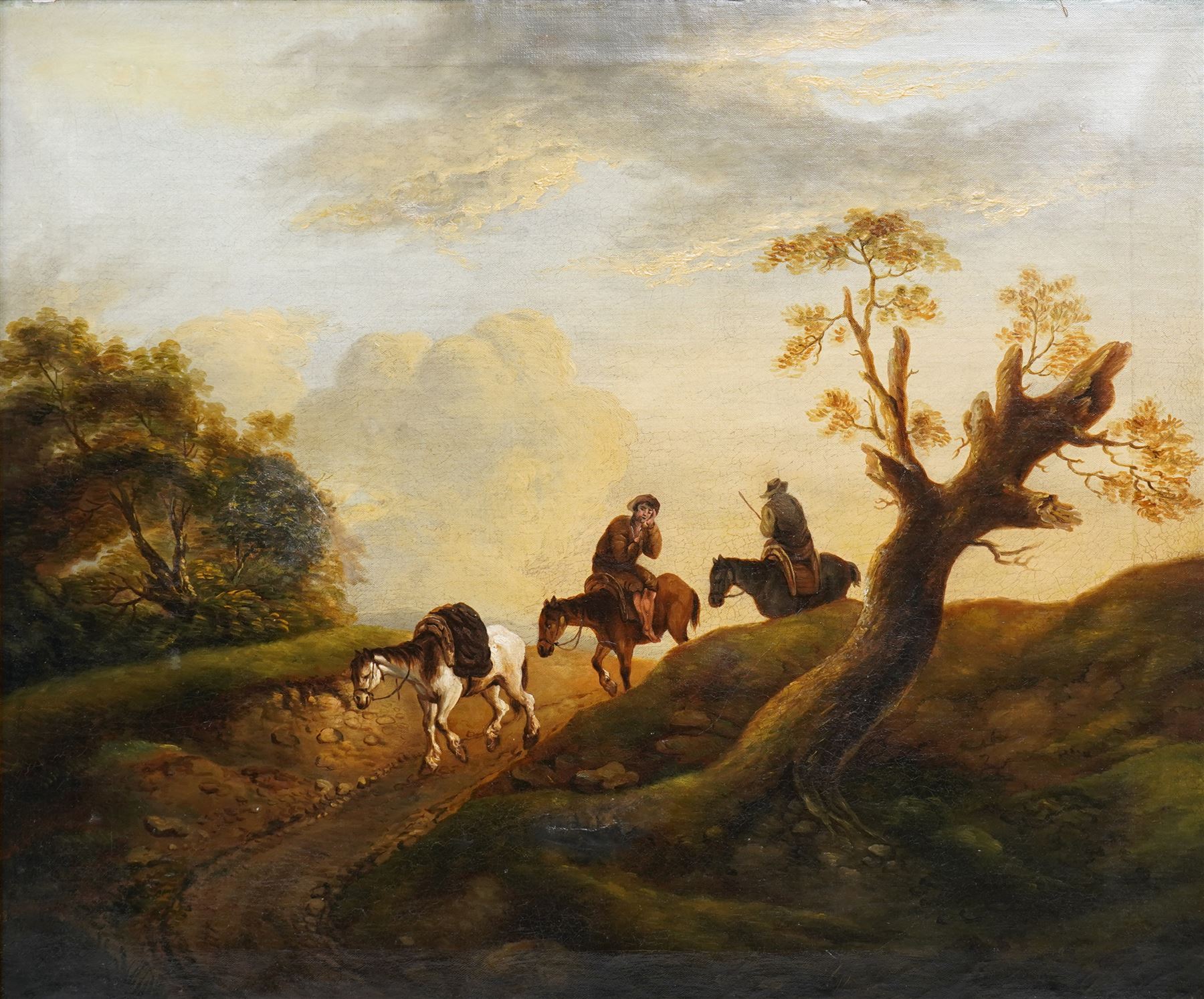 Attrib. Thomas Barker of Bath (British 1769-1847): Travellers on a Country Lane, oil on canvas indistinctly signed 64cm x 77cm