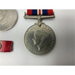 WW1 group of three medals comprising British War Medal, Victory Medal and 1914 Star awarded to 8328 Pte. G. Shaw Yorks: L.I.; on hanging bar with WW2 1939-1945 War Medal and WW1 ribbon bar with rosette to 1914 Star ; all with ribbons; and WW2 1939-1945 War Medal with ribbon