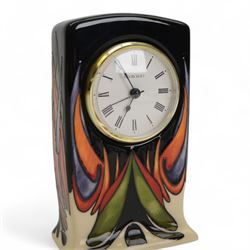 Moorcroft mantle clock, in Paradise Found pattern, with impressed mark beneath, H16cm