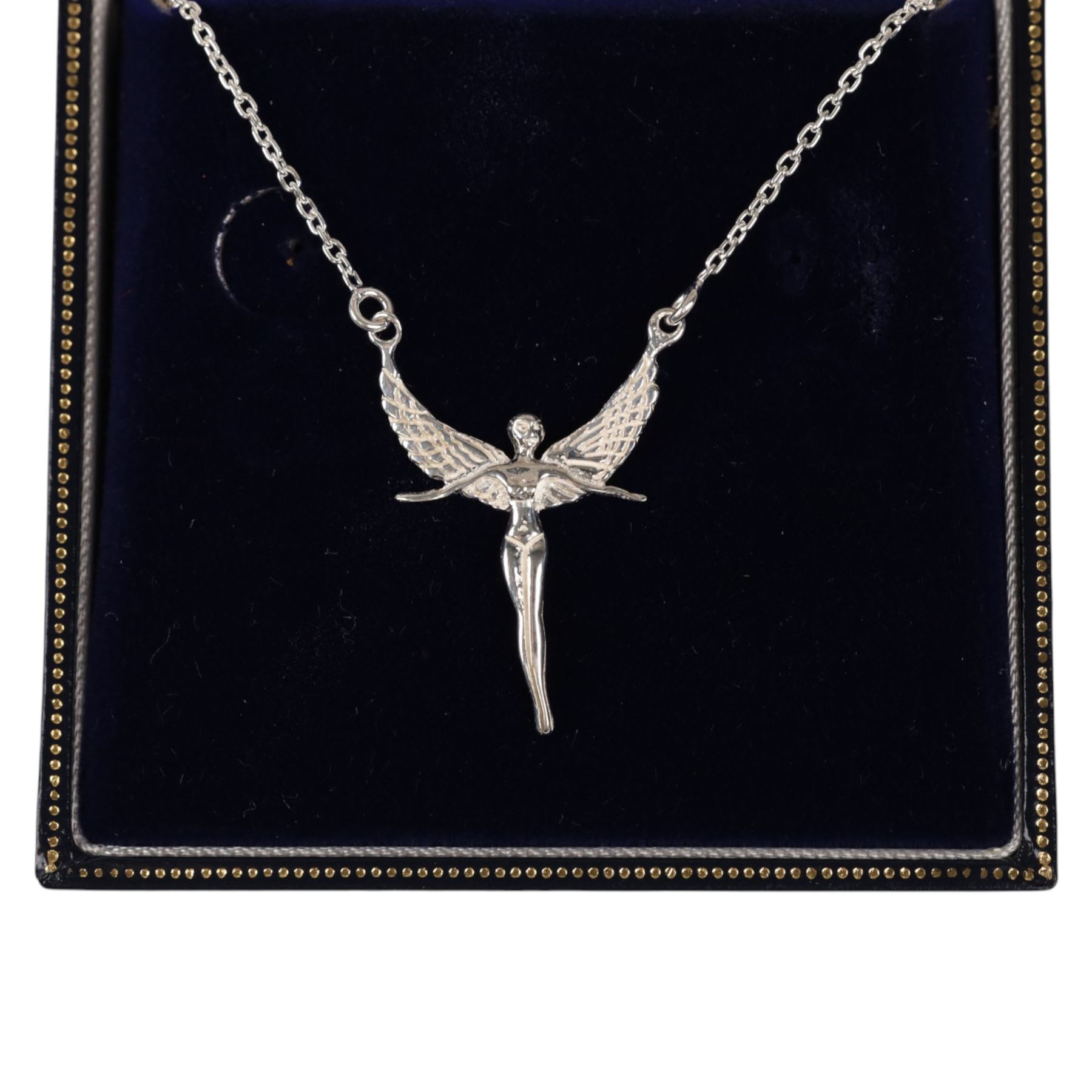 Silver angel pendant necklace, boxed