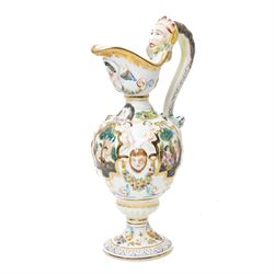 Capodimonte vase and cover decorated with a raised pattern of cherubic figures H32cm, another vases and cover with panels of figures H33cm, bowl and cover with similar decoration D20cm and two other Capodimonte pieces (5)